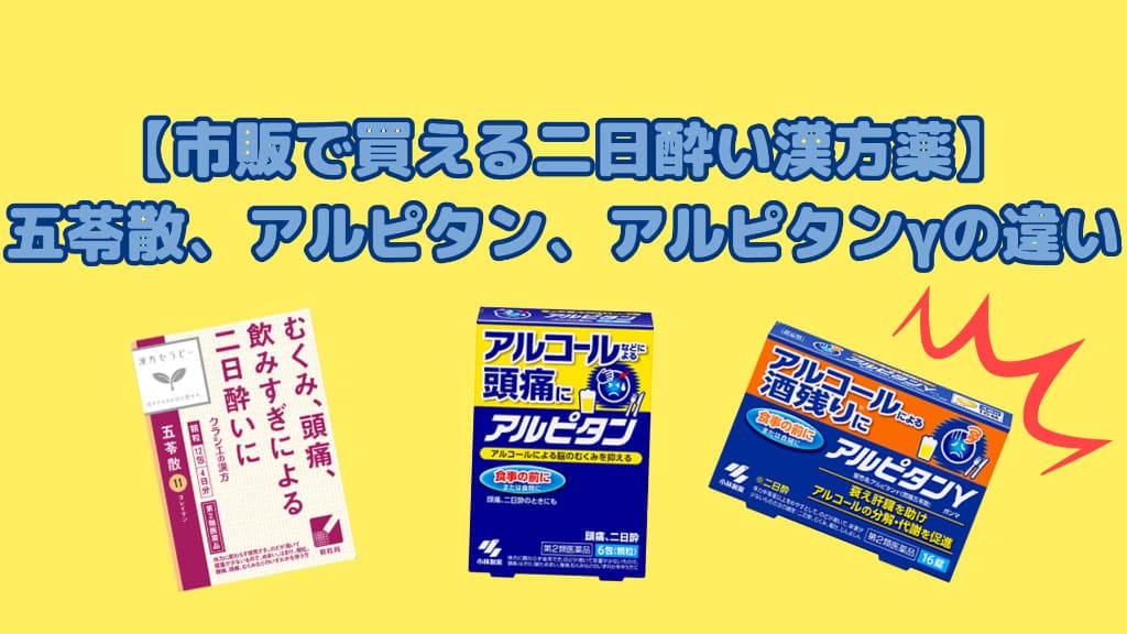 【市販で買える二日酔い漢方薬】五苓散とアルピタン、アルピタンγの違い